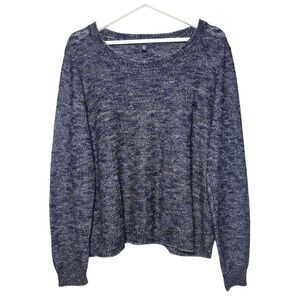 EILEEN FISHER Navy Blue Marled Linen Blend Lightweight Knit Sweater Size Large